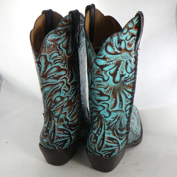 SOLD! Patricia Nash Bergamo Turquoise Tooled Boots - Picture 7 of 8